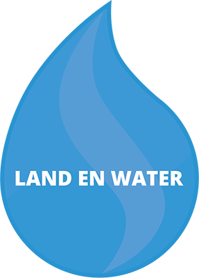 Druppel blauw met tekst Land en water